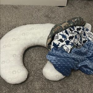 Boppy Nursing Pillow with Blue and Green Covers